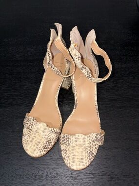 INC International Concepts Neutral Snake-Print Ankle Strap Heels